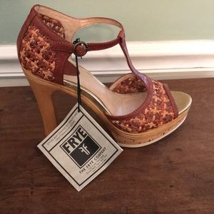 Frye Kara Woven NWT T Strap heels.